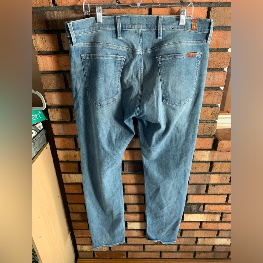 7 For All Mankind Luxe Sport Slimmy Distressed Blue Jeans - Picture 2 of 4